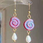 Handmade boho grunge fairy whimsical funky style quality Czech glass swirl pearl dangle earrings🌀⭐️ Photo 0