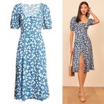 Reformation  Beechwood Blue Floral Puff Sleeve Midi Dress Photo 0