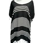 C&T beach women's size L black and white striped cover up with tassels Size L Photo 0