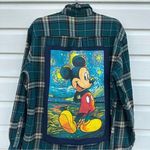 Plaid Shirt with Mickey Mouse Starry Night Design Green Size L Photo 0
