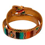 Vintage Woven Leather Belt Multicolor Southwestern Stripe Size 34 Boho Hippy EUC Orange Photo 2
