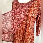 New Direction Rust abstract print sheer overlay double layer tunic top size small Photo 2
