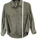 Free People Off Campus Shirt Womens XS Moss Green Tencel Metallic Boho Utility Photo 8