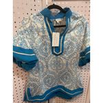 Ivy House Boutique Blue White Medallion Print Tunic Top Short Sleeve Collar Photo 1