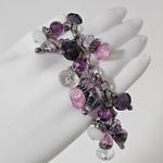 Purple Shades Glass & Beads Silvertone 8" Charm Bracelet Photo 0