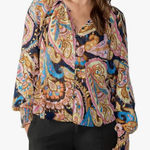 Sanctuary Multicolor Semi Sheer Paisley Sparkle Blouse Size X Small Puff Sleeves Photo 0