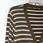 Zenana Outfitters  Striped Snap V-neck Cardigan Brown White Sz XL Photo 1