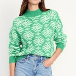 Old Navy  Mock‎ Neck Sweater Green Snowflake Size XXL Tall Holiday Christmas Cozy Photo 0