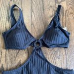 Aerie  Womens Black Ribbed Cut Out Ring One Piece Monokini Swim Suit Size Large Photo 2
