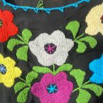 Mexican Hand Embroidered Top Medium Black Blouse Flowers Peasant Boho Artsy Cool Photo 1