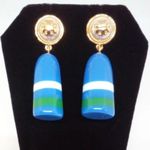 Tory Burch NEW Blue Buoy & Swarovski Pearl Gold Drop Earrings Photo 4