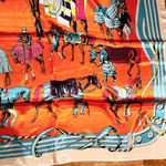 Vintage classic EQUESTRIAN horses PRINT ORANGE SQUAR SILKy SCARF 35/35 Multiple Photo 2