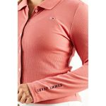 New NWT Tommy Jeans Core Ribbed Long Sleeve Polo Shirt Button Front S Pink Photo 1
