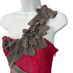 BCBGMAXAZRIA Runway Pink Lace Gray Mesh Ribbon Floral One Shoulder Dress Size 0 Photo 7