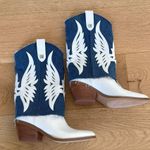 Guess - Reagan Denim Detail Western Boots in Blue White & Brown Photo 0