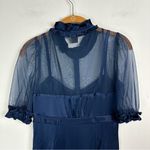 Marc Jacobs 100% Silk Womens Dress Sz 4 Navy Blue Mesh Ruffle Sheer Babydoll Photo 12