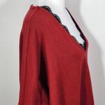 Chico's Red Sweater Poncho with Black Lace Trim NWT Size Small/Medium Red Poncho Photo 4
