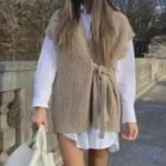 ZARA Tan Chunky Knitted Sweater Waistcoat Vest with Belt Size S Photo 1