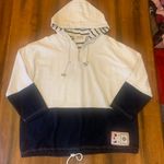 Jaclyn Smith  Top Large White and Navy Color Block Hoodie zip Nautical Coastal Photo 0