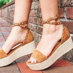 Marc Fisher Jazlyn brown suede studded ankle strap platform espadrille sandals Photo 1