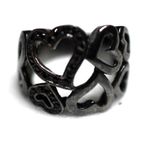 Source Unknown Black Metal Hearts & Hearts Black Rhinestone Accents Size 7 Goth Punk Ring Photo 2