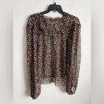 Joie  Sheer Black Pink Floral Tie V-Neck Bishop Sleeve Blouse Womens M Preppy Photo 4