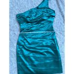 A Byer A. Byer Sz 5 S Green Satin Stretchy Cocktail Mini Dress Assymetric One Shoulder Photo 5