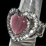 Pretty sparkling stretchy band silver ring with pink heart stone center Silver Photo 2