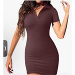 NEW Brown Ribbed Short Sleeve Tummy Control Bodycon Mini Dress S Photo 0