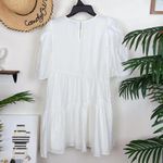 Moon River Bubble Sleeve Tiered Mini Dress in White Photo 5