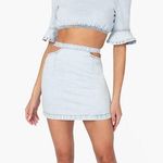 We Wore What NWT  Crop Top Comfort Denim Super Light Stone Wash Ruffle Sleeves sz L Photo 0