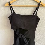 Aerie NWOT  Ribbed Cut Out One Piece Swimsuit in Black Size Large Long Photo 3