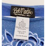 Bob Mackie Wearable Art Cut Out 3/4 Sleeves Blue Metallic Sweater Size S Photo 2