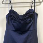 Babyboo Navy Blue Satin Maxi Dress With Front Slit Photo 3