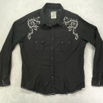 Panhandle Rough Stock Snap front Shirt Womens‎ Large Embroidered Western Black Photo 0