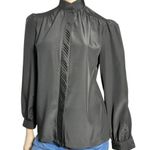 Gailord Vintage Women’s Size 8 Black Poly Satin Covered Button Up Dress Shirt Photo 2