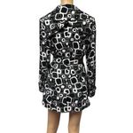 Erin London Double Breasted Geometric Print Belted Pea Coat Jacket Womens Medium Black Photo 5