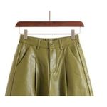 Cider NWT Faux Leather Wide Leg Shorts High Waist Pockets Soft PU L Olive #1723 Photo 7