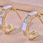 White & Gold Snake C Open Hoop Earrings Photo 0