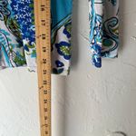 Women's Medium Y2k Retro Blue Green Floral Sequin Slinky Beaded Long Slv Blouse White Photo 6