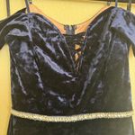 Jodi Kristopher  Sapphire Blue Velvet Dress Off the Shoulder Split Photo 1