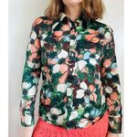 Vintage 70s Floral Print Button Up Blouse size S/M Fit Dagger Collar Statement Green Size M Photo 6
