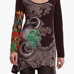 Desigual  Designer Black Multi-Color Floral Print Long Sleeve tunic Photo 0