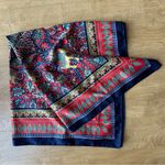 Gold Elephant Floral Silky Scarf, Decorative Purse Scarf Blue Photo 0