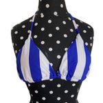 Heat Womens Bikini Top Sz S Royal Blue White String Padded Removable Pads‎ Photo 0
