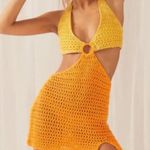Peppermayo  Heaven Crochet Cutout Mini Dress Orange Yellow Lightweight Size Large Photo 3