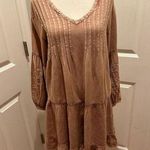 Solitaire Women's Boho A-Line Dress Tan/Pink Long Sleeve V-Neck Size S Photo 0
