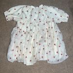Sister Jane Prairie Rose Embroidered Tiered Puff Sleeve Mini Dress Cream‎ Medium Red Photo 6