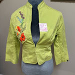 New lime Green cropped blazer jacket floral poppy embroidery 3/4 sleeve small Photo 0