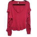 Pilcro  PINK THERMAL WAFFLE KNIT DEEP VNECK LONG SLEEVE PULLOVER LONG SLEEVE TOP Photo 1